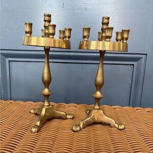 Pair of Vtg Brass Candelabra for 9 Candle, Vintage candle holder, /8.5" T